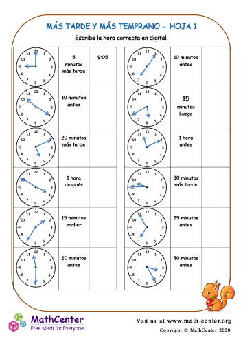 Más Tarde Y Más Temprano Hoja 1