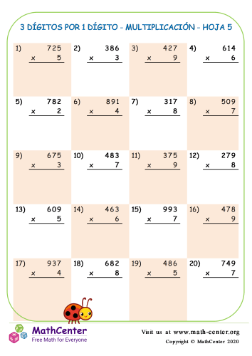 Multiplicación de 3 cifras worksheet