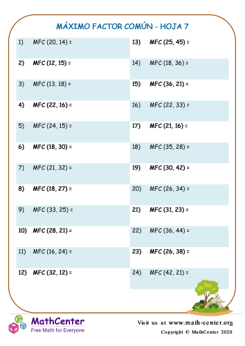 Máximo Factor Común Hoja 7
