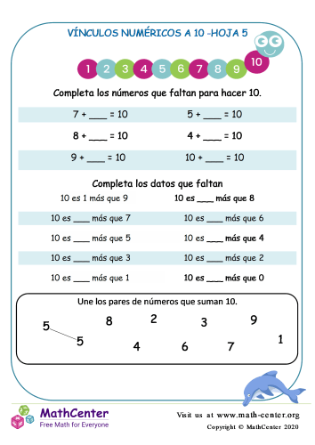 Vínculos Numéricos A 10 Hoja 5