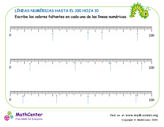 Líneas Numéricas Hasta El 100 Hoja 10 | Hojas de trabajo | Math Center