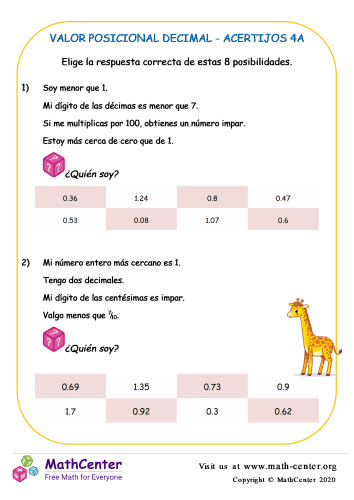 Valor Posicional Decimal Acertijos 4A