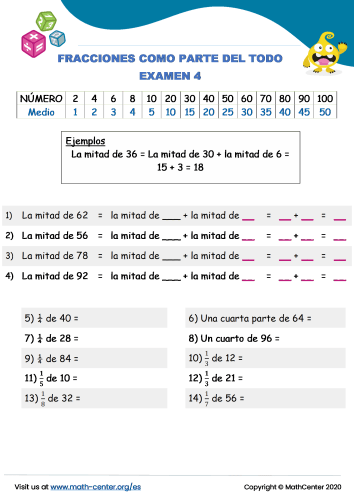 Fracciones Como Parte Del Todo Examen 4