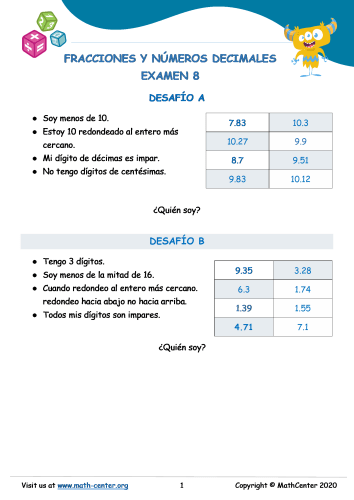 Fracciones Y Números Decimales Examen 8