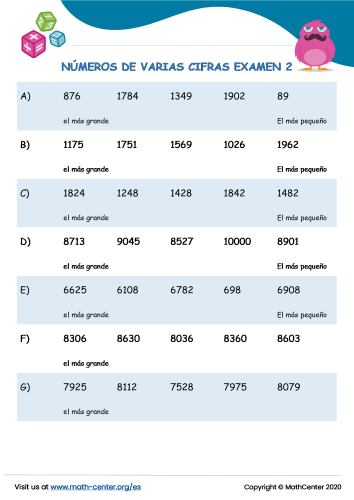 Números De Varias Cifras Examen 2