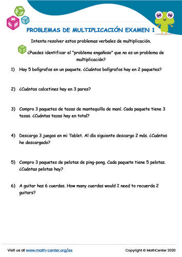 Problemas De Multiplicación Examen 1