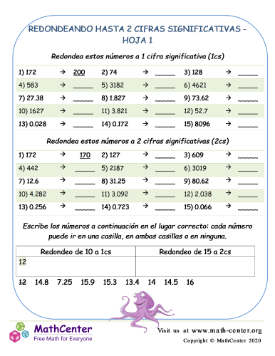 Redondeando Hasta Cifras Significativas Hoja Hojas De Trabajo Math Center