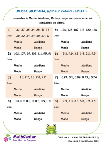 hojas de trabajo media mediana moda