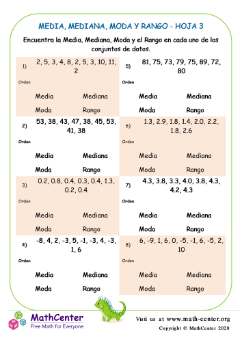 hojas de trabajo media mediana moda