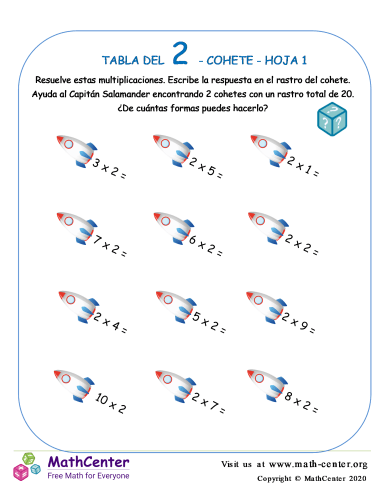 2 Tabla de multiplicar - Cohete - Hoja 1