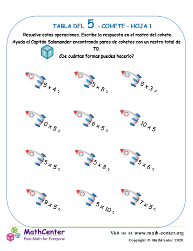 5 Tabla de multiplicar - Cohete - Hoja 1