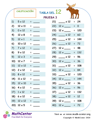 Quiz tablas de multiplicar grado 3 worksheet