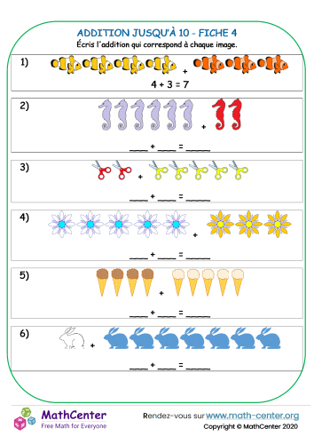 Phrase d'addition à 10 fiche 4