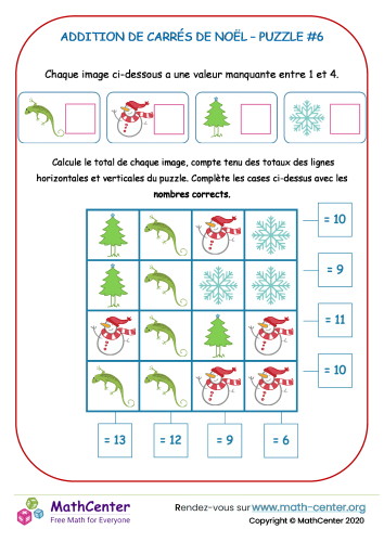 Carré d'addition de noël - puzzle 6