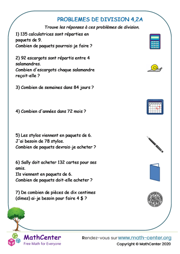 Problèmes de division fiche 4. 2a