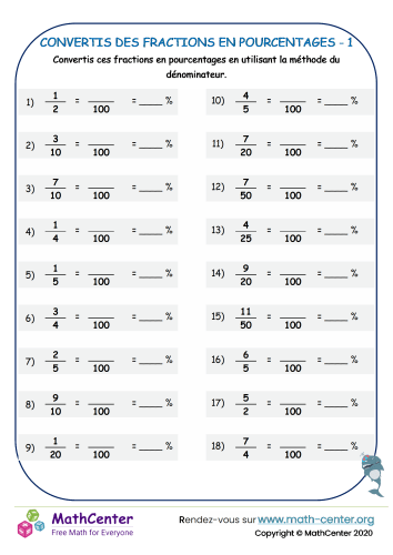 Convertis des fractions en pourcentages 1