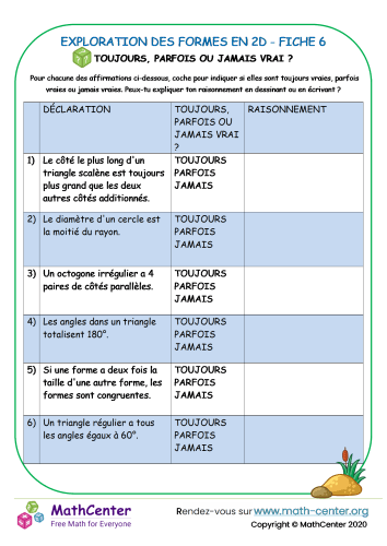 Explorer les formes en 2d - fiche 6