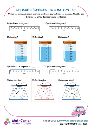 CM1 Fiches de travail: Échelles de lecture | Math Center