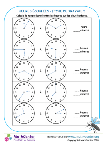 Temps écoulé sur l'horloge - fiche de travail 5