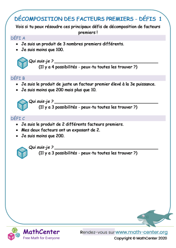 Factorisation de nombres premiers - défis 1