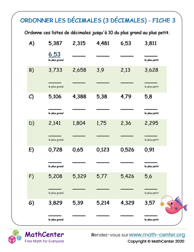 Ordonner les décimales à 3 décimale prés 3