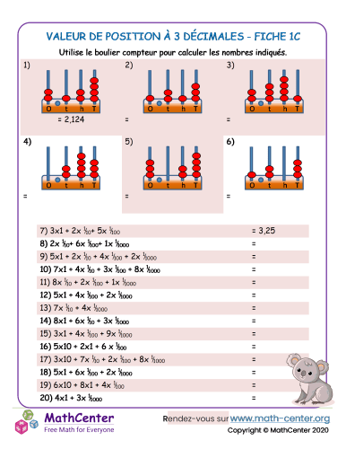 Valeur de position à 3 décimales près fiche 1c