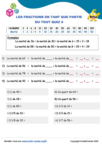 Les fractions en tant que partie du tout quiz 4