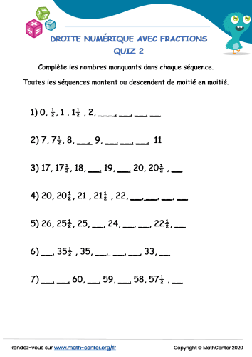 Droite numérique avec fractions quiz 2