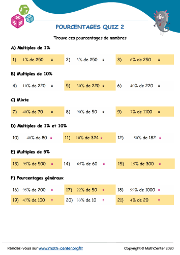 Pourcentages quiz 2