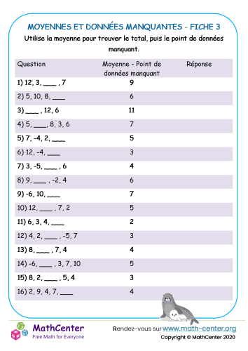Moyenne - données manquantes - fiche 3