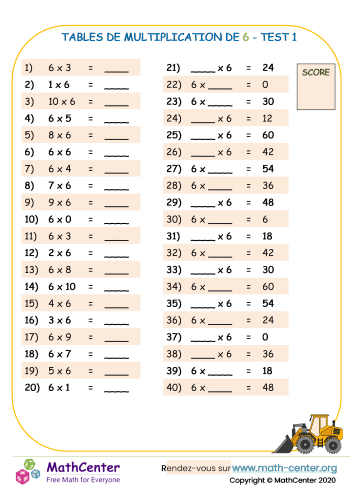 CE1 Fiches de travail: Tables de multiplication | Math Center
