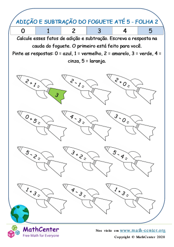 Adição E Subtração Foguete Para 5 Folha 2