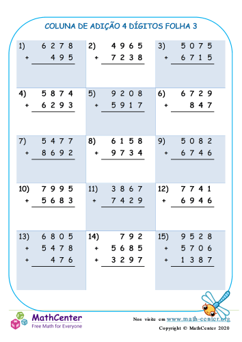 Multiplicação e Adição Repetida imprimível 4ª série planilhas