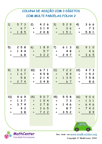 Números de três dígitos imprimível 3ª série planilhas