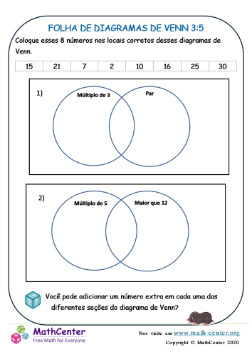 Folha De Diagramas De Venn 31 Planilhas Math Center 7598