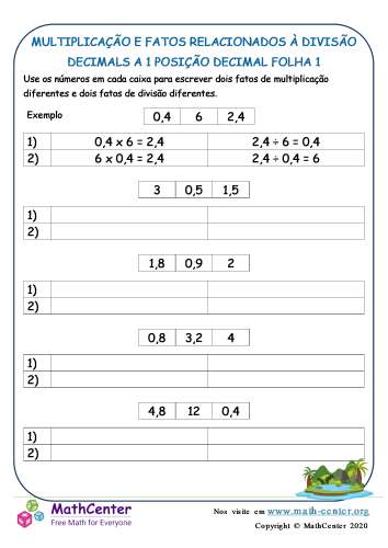 Fatos da Multiplicação imprimível 6ª série planilhas