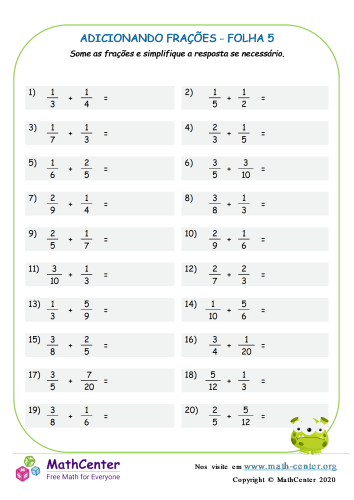 Atividades de Fração para o 5º Ano para Imprimir - Twinkl