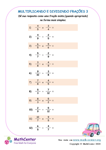 Multiplicação e divisão mista imprimível 3ª série planilhas