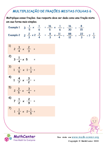 Multiplicação e divisão mista imprimível 6ª série planilhas