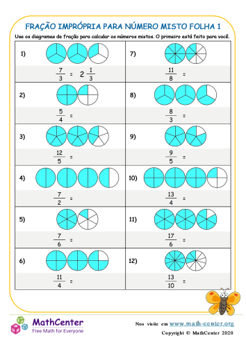 Fração Imprópria Para Número Misto Folha 1 | Planilhas | Math Center