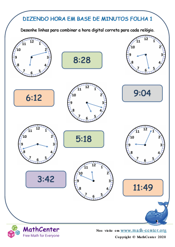 Horas, minutos e segundos worksheet