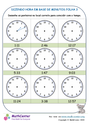 Horas, minutos e segundos worksheet