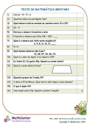 Quiz matematicas 3 worksheet