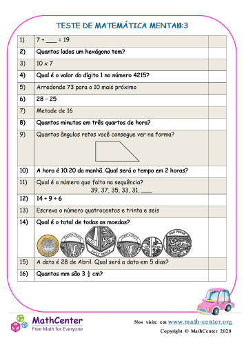 QUIZ DE MATEMÁTICA 7° ANO