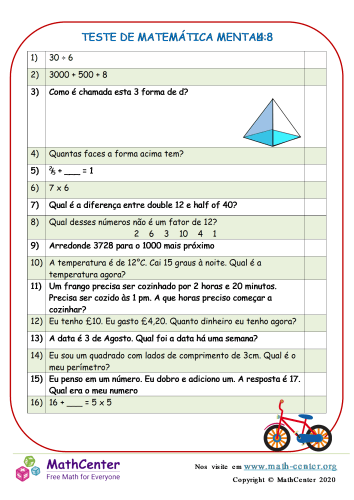 Quiz de matemática 6 ano