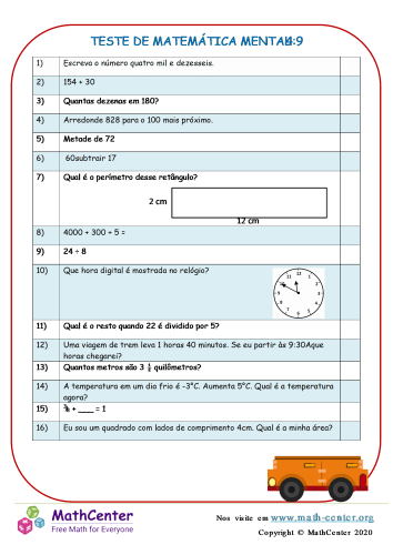 Quiz de Matemática 4º ano