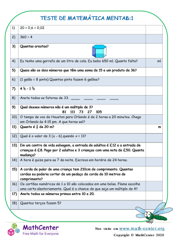 Quiz de matemática 6 ano