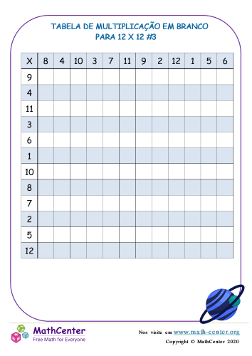 Fatos da Multiplicação imprimível 6ª série planilhas