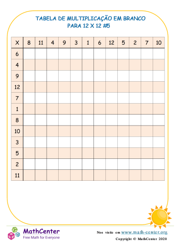 Fatos da Multiplicação imprimível 6ª série planilhas