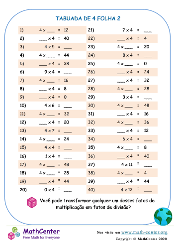 Tabuada do 4 e 5 worksheet